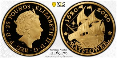 2020 £25 Mayflower 400th Anniversary U.S Gold Proof Set First Strike PR69DCAM