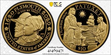 2020-W $10 Mayflower 400th Anniversary U.S Gold Proof Set First Strike PR70DCAM