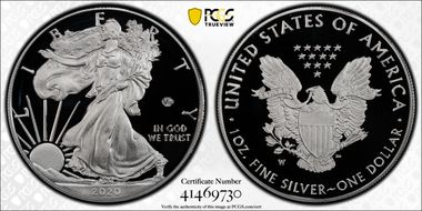 2020-W  $1 Silver Eagle - v75 Privy First Strike PR69DCAM