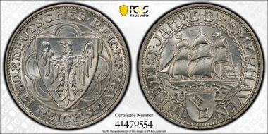 1927-A 3 Mk Bremerhaven J-325 MS64