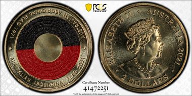 2021 $2 50th Ann Aboriginal Flag Colorized MS66