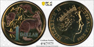 2014 $1 Mob of Roos CuNi  Colorized MS68