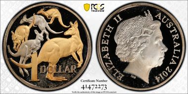 2014 $1 Mob of Roos CuNi Partial Gilt PR67DCAM