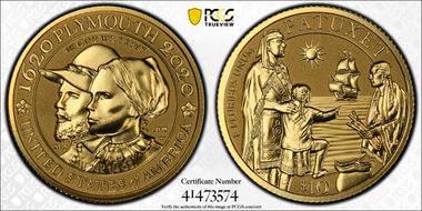 2020-W $10 Mayflower 400th Anniversary Reverse Proof First Strike PR70