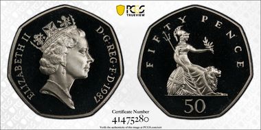 1987 50p S-H4 PR67DCAM