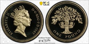1987 £1 S-J5 English Design Ni-Brass PR68DCAM