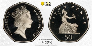 1992 50p S-H4 PR69DCAM