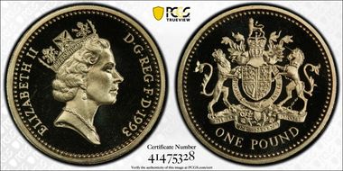1993 £1 S-J8 Royal Arms Design PR69DCAM
