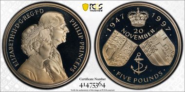 1997 £5 S-L4 Golden Anniversary CuNi PR69DCAM