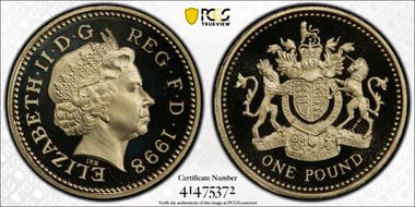 1998 £1 S-J13 Royal Arms Design PR69DCAM