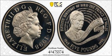 1998 £5 S-L5 50th Birthday Charles PR69DCAM