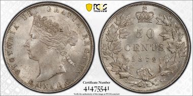 1872-H 50C Wide Date, Low Short Base 2 Rotated Clockwise MS63+