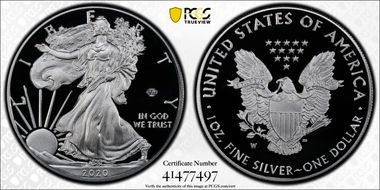 2020-W  $1 Silver Eagle - v75 Privy First Strike PR70DCAM