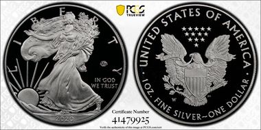 2020-W  $1 Silver Eagle - v75 Privy First Strike PR70DCAM