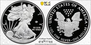 2020-W  $1 Silver Eagle - v75 Privy First Strike PR69DCAM