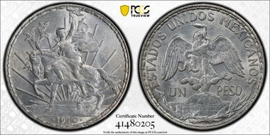 1910 Peso Caballito KM-453  Ag MS62