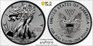 2019-W $1 Silver Eagle Enhanced Rev PR Pride of Two Nations, U.S. Set PR70