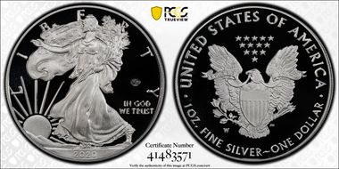 2020-W  $1 Silver Eagle - v75 Privy First Strike PR69DCAM