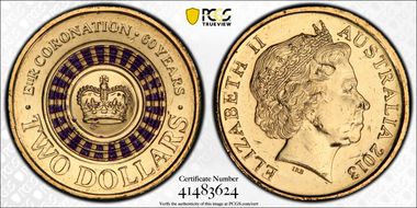 2013 $2 Coronation Colorized MS66