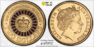2013 $2 Coronation Colorized MS67
