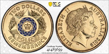2019 $2 Police Remembrance Colorized MS67
