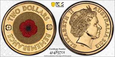 2012-C $2 Remembrance Day Colorized MS68