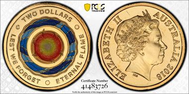2018-C $2 Lest We Forget Eternal Flame Colorized MS67