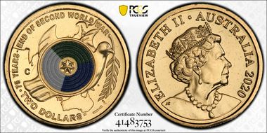 2020-C $2 75th Ann End of WWII Colorized MS68