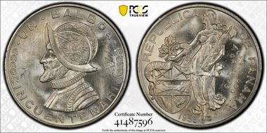 1953 Balboa Republic of Panama 50th Ann. MS64