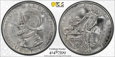 1953 Balboa Republic of Panama 50th Ann. MS65