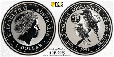 1999-P100 $1 Kookaburra Ag Pennsylvania Privy MS70