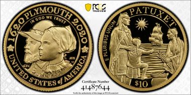 2020-W $10 Mayflower 400th Anniversary U.S Gold Proof Set First Strike PR70DCAM