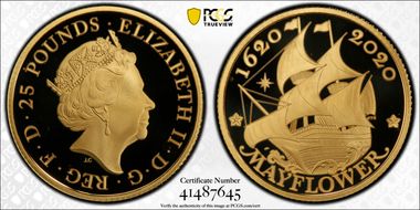 2020 £25 Mayflower 400th Anniversary U.S Gold Proof Set First Strike PR69DCAM