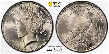 1925 $1 VAM 1A, Tiara Die Gouge MS66