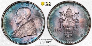 1958 500 L Pius XII Anno XX MS67
