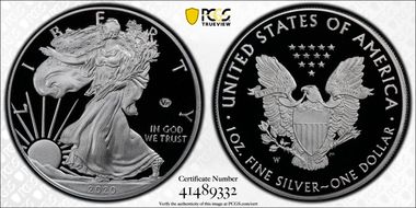 2020-W  $1 Silver Eagle - v75 Privy First Strike PR69DCAM