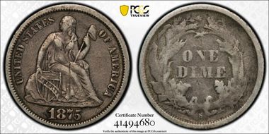 1875-S 10C Mintmark Below Bow VF30