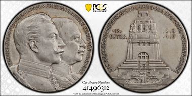 1913 Medal Leipzig Monument Matte Ag SP65