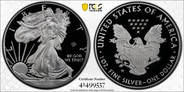 2020-W  $1 Silver Eagle - v75 Privy First Strike PR70DCAM