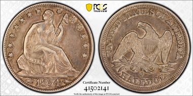 1854-O 50C WB-25 Arrows, Crumbled Rev Die XF45