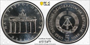 1980-A 5 Mk Brandenburg Gate MS69