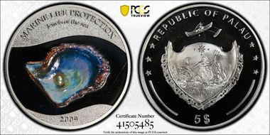 2009 $5 KM-180 Oyster White Pearl PR70DCAM