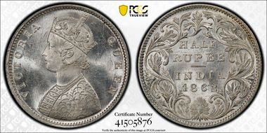 1862(B or M) 1/2 Rup SW-4.123 B/III MS64