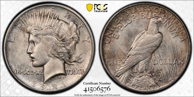 1921 $1 High Relief, Peace MS62