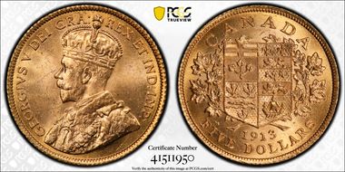 1913 $5 Gold Reserve MS64+