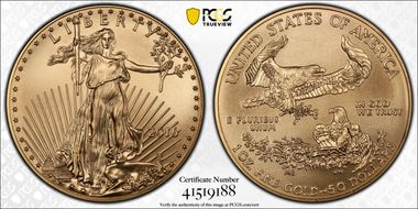 2016 $50 Gold Eagle 30th Anniversary MS70