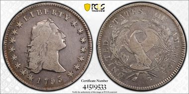 1795 $1 Flowing Hair, 3 Leaves VF20