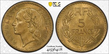 1945-C 5 Fr Gad-761a F-337 Br-Al MS65