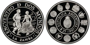1997 25 Peso La Zamba Dances & Customs PR69DCAM