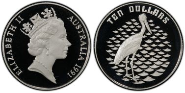 1991 $10 Stork Piedfort PR69DCAM